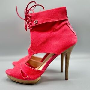 Carmen Steffens Sz 38 Fuschia Pink Open Toe Cut-Out Suede Bootie